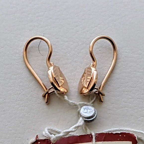 NOS Russian Soviet USSR 14K 585 Rose Pink Gold Diamond Cut Apple Dangle EARRINGS - Picture 3 of 6